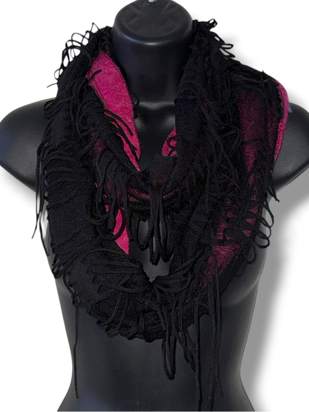 Veins pink and black fringe infinity scarf